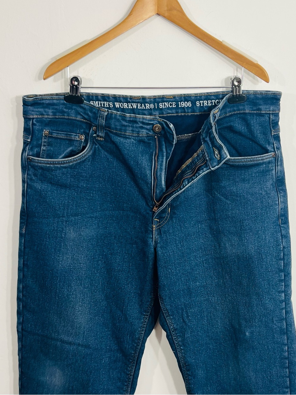 Smith's Workwear Fleece Lined Stretch Denim Work Pants Blue Cotton Blend 40x30 - Picture 4 of 8